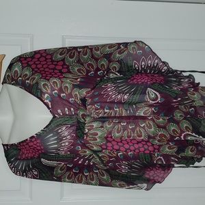 Retro Candie's boho peacock sheer top shirt blouse small
